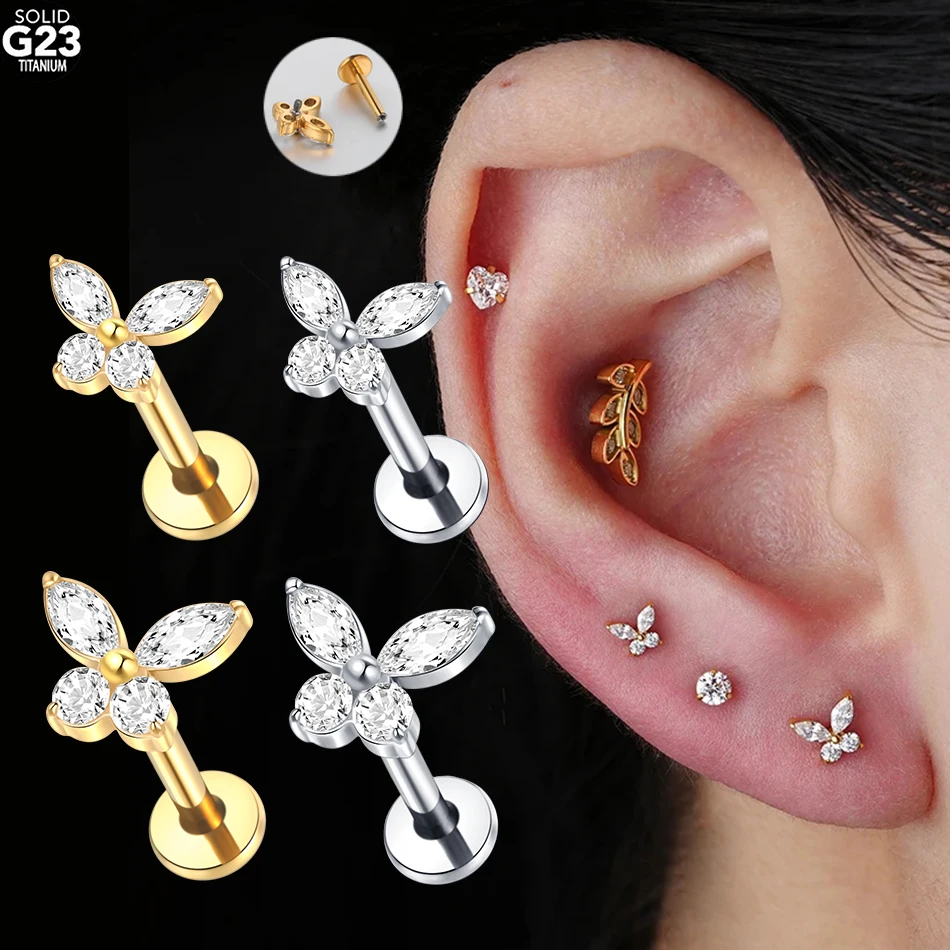 1/5 Uds titanio 16G Mini mariposa CZ Labret cartílago del trago pendiente de concha hélice Stud Medusa Piercings joyería del cuerpo para mujeres