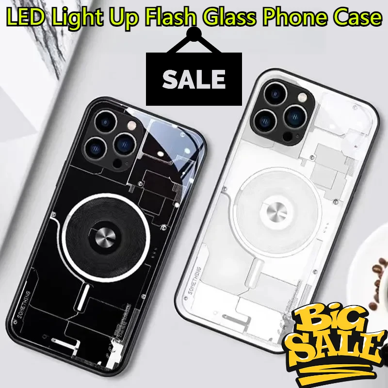 

Стеклянный чехол для телефона со светодиодной подсветкой и вспышкой для IPhone 16 15 14 13 12 11 Pro Max Mini X XR Xs Max, противоударный защитный чехол от царапин