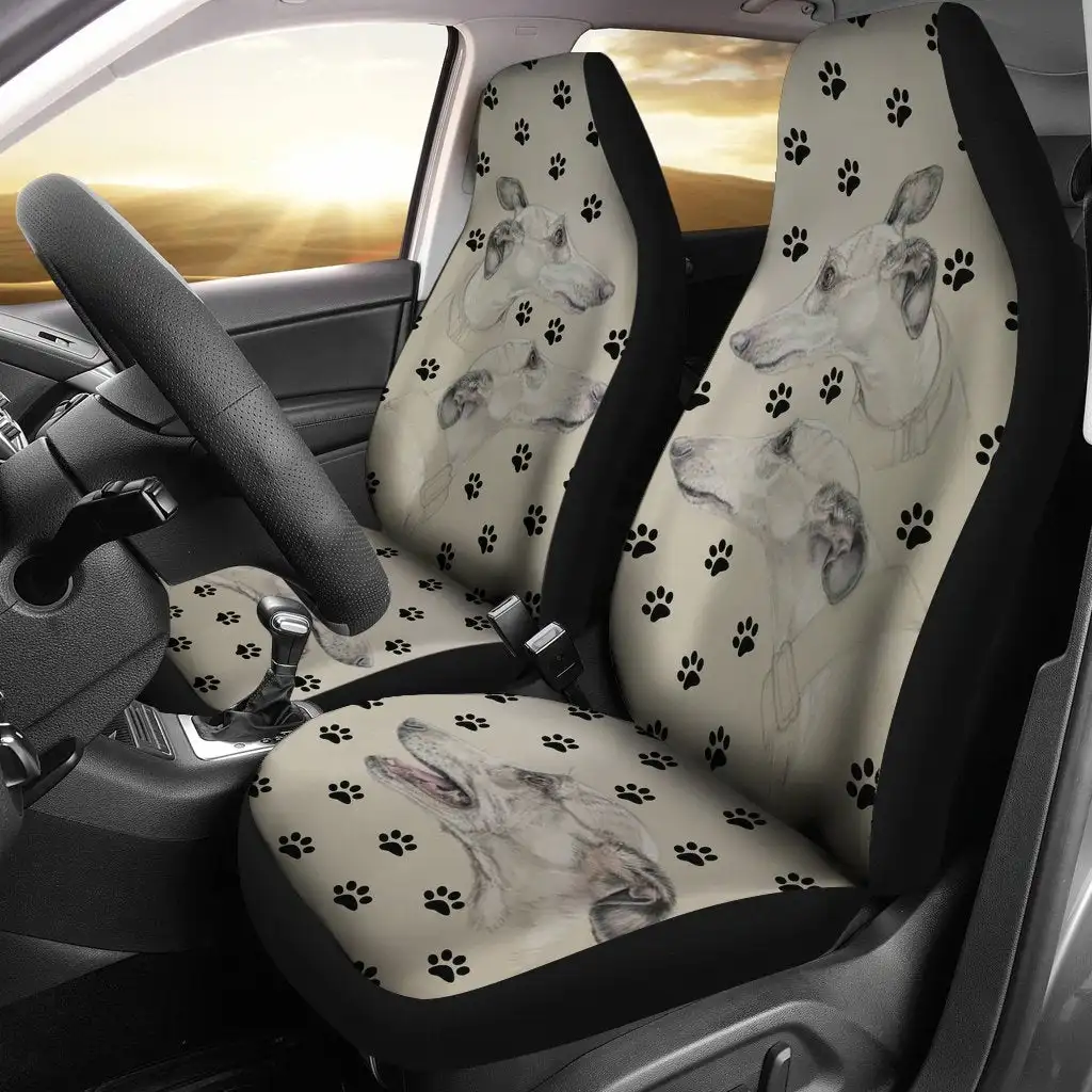 Whippet Paws Print Car Seat Covers Set 2 Pc, Car Accessories Seat Cover