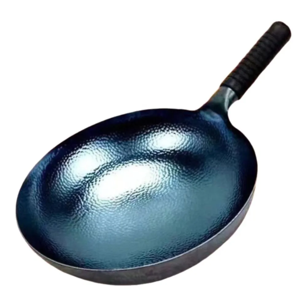 Wok de hierro fundido forjado a mano grueso, Wok chino antiadherente de 32/34/36cm con tapa, herramientas de cocina sin recubrimiento, Cocina de Inducción de Gas