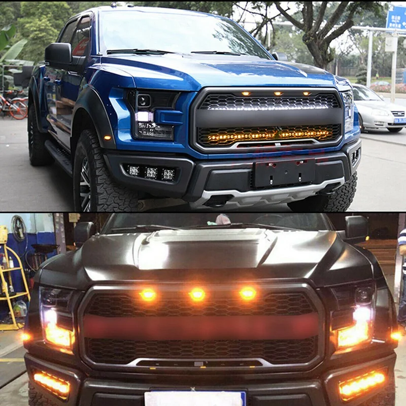 3X Smoked Lens Amber LED Front Grille Running Lights Lamps For Ford F-150 Raptor