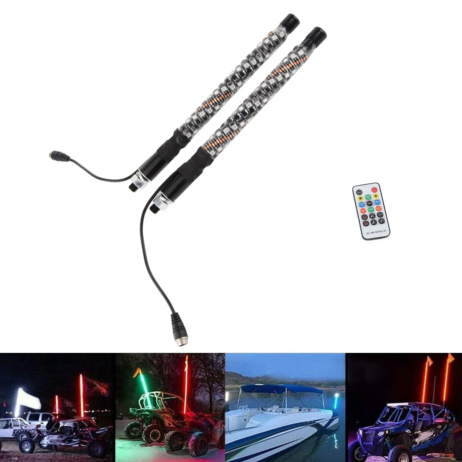 

1ft LED Whip Lights Antenna Whips Lamp 12V 20 Colors IP67 Proof Overload Protection Remote Control Flagpole Antenna Whips Light