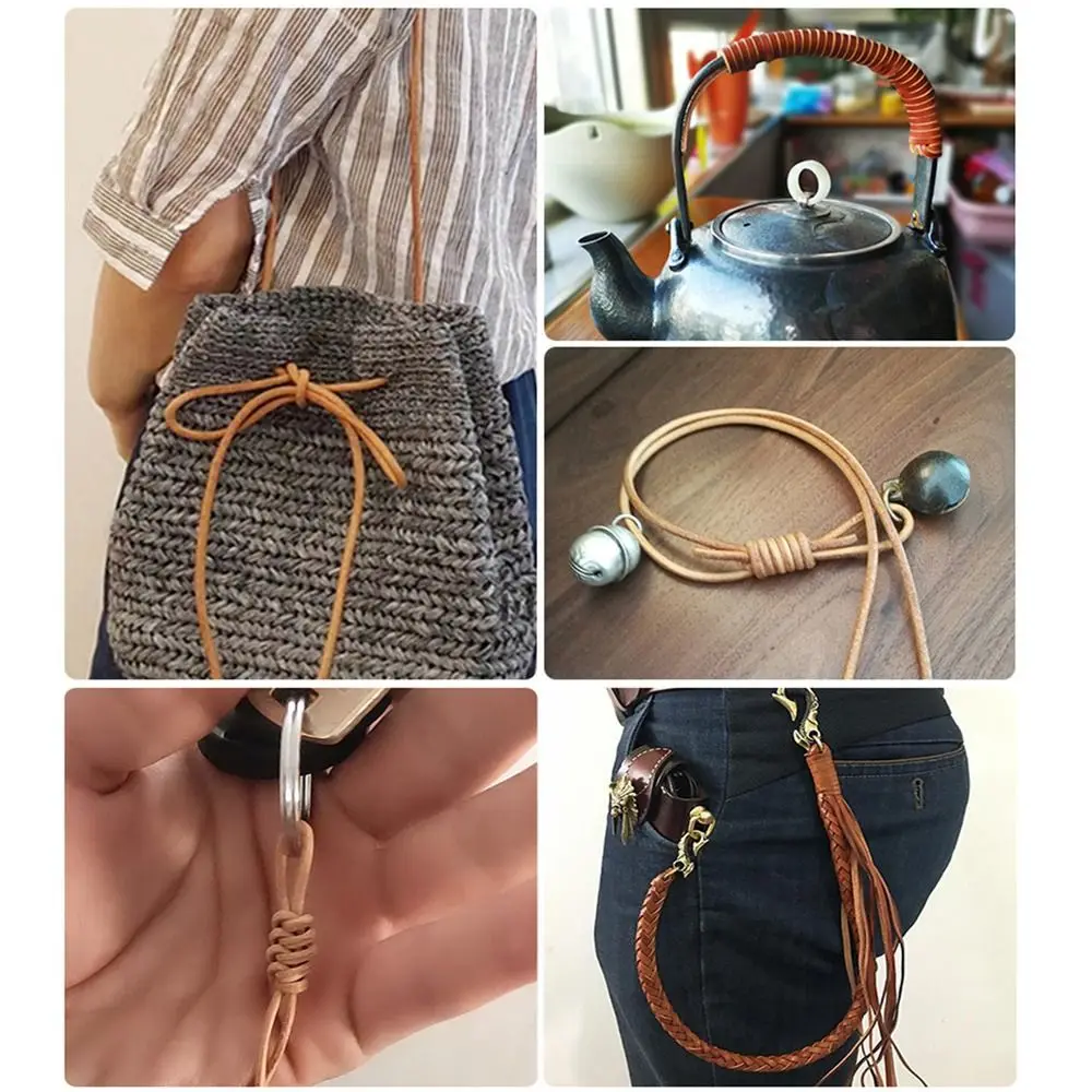 Vintage Round Genuine Cow Leather Cord 2 Meters Flat Cow Leather Rope Handmade DIY Leather Thong Cord Crafting