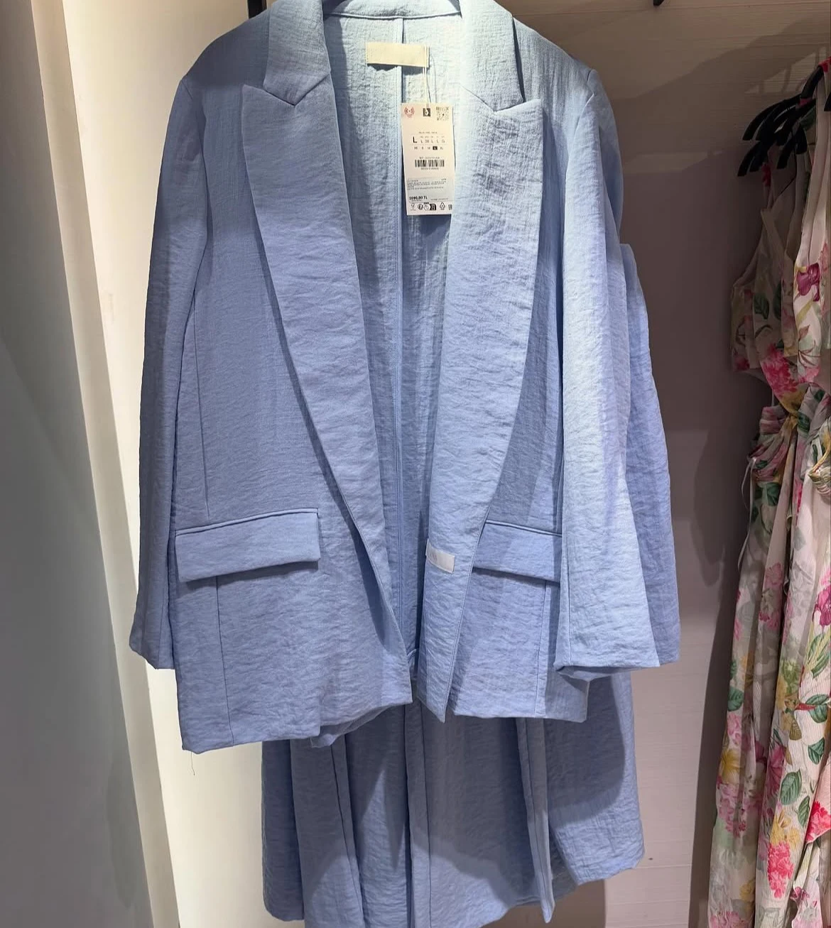

Blue Simple Blazer+wide Leg Trouser Suits Women Notched Long Sleeve Button-up Thin Outerwear Casual Fashion Loose Two-piece Set