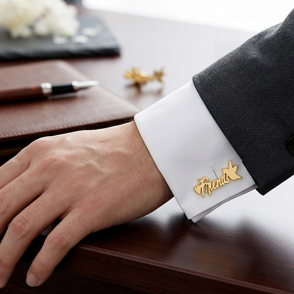 Custom Bird Heart Script Text Suit Cufflinks Father's Day Gift Personalized Cufflinks For Husband Fashion Jewelry Men Women