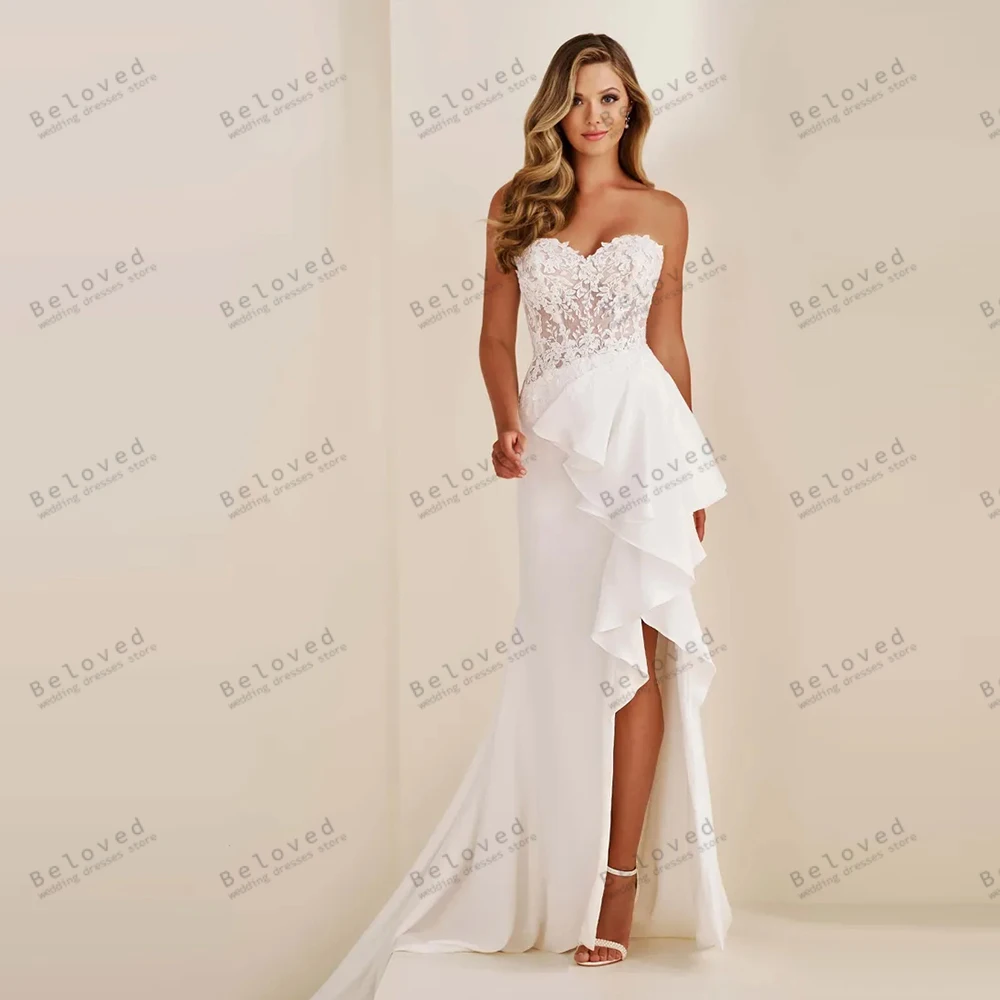 ชุดแต่งงานหรูหรา ผ้าซาติน สง่างาม ชุดเจ้าสาวลูกไม้ระบายหลายชั้น สำหรับงานเลี้ยงอย่างเป็นทางการ ชุดเดรสเจ้าสาวที่มีเสน่ห์ สามารถสั่งตัดได้