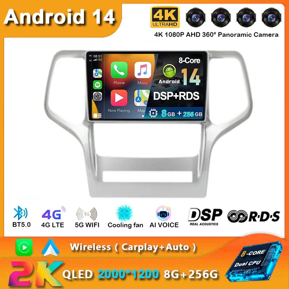 

Android 14 Car Radio For Jeep Grand Cherok 2008 - 2013 Navigation GPS Multimedia Video Player Stereo wireless Carplay Auto Wifi