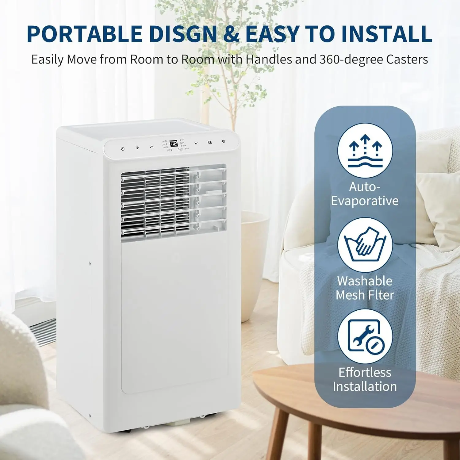 8,000 BTU 3-in-1 Portable Air Conditioner – Cooling, Fan & Dehumidifier Modes, Remote Control, Sleep Mode, Timer, and Full Window Installation Kit – Cools Spaces Up to 350 Sq. Ft. image 6