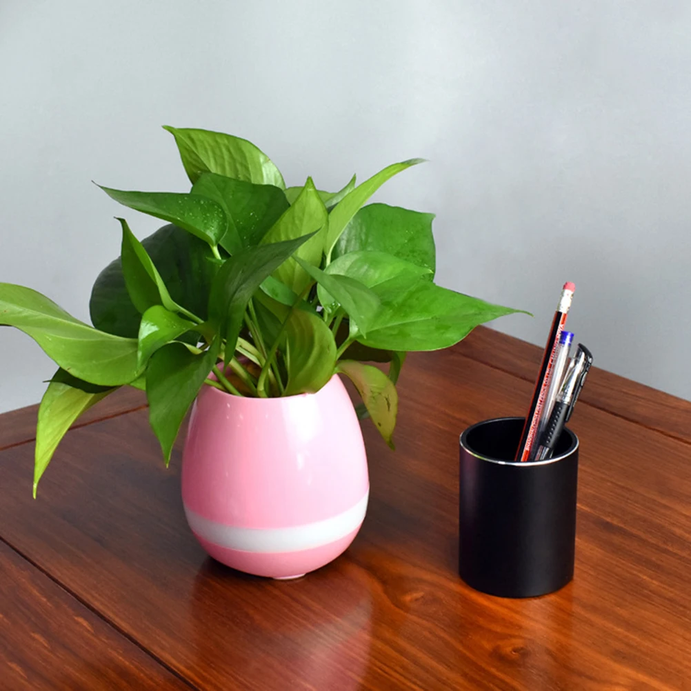 

Aluminium Alloy Pen Holder Round Brush Pot Pencil Container Desktop Stationery Organizer for Home Office School (Black)