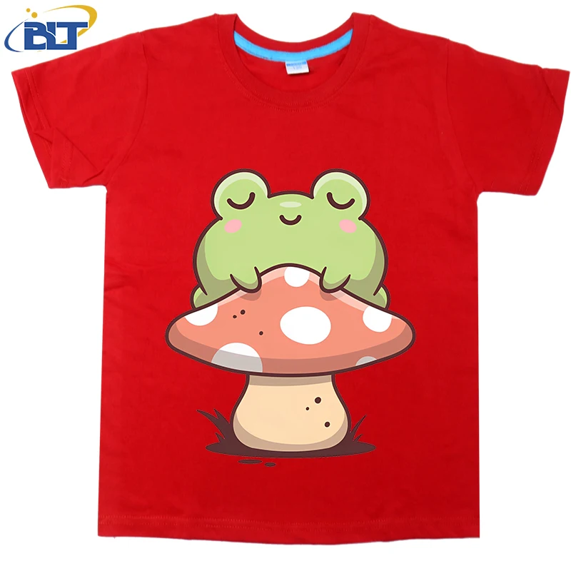 T-shirt imprimé grenouille endormie pour enfants, pur coton, manches courtes, décontracté, mignon, médicaments, garçons, filles, été