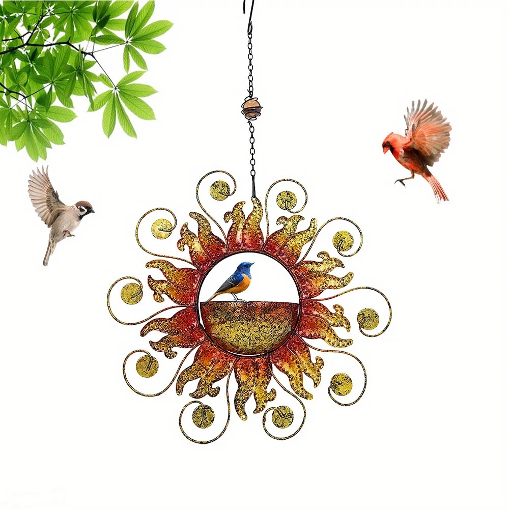 New Outdoor Bird Feeder, Iron Art Sun Hanging Bird Water Feeder, Bird Bath Basin