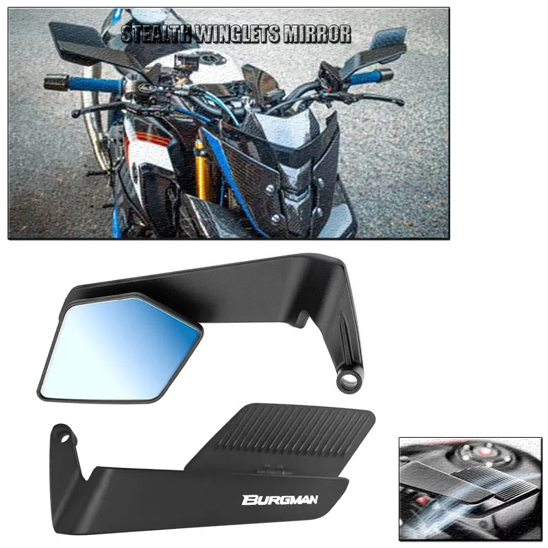For BURGMAN AN125 AN250 AN400 AN650 AN 650 Motorcycle Mirrors Stealth Winglets Mirror Rotate Adjustable Mirrors