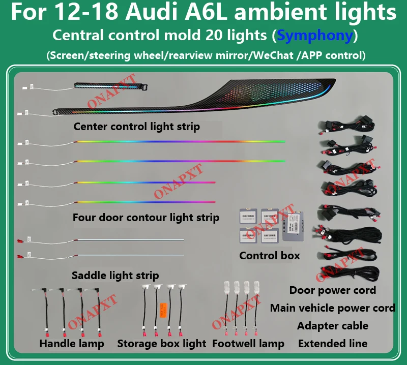 Dekoracyjna lampa z lampą do Audi A6 A7 C7 2012-2018 APP MMI sterowanie Led na deskę rozdzielczą oświetlenie otoczenia świetlne drzwi na nogi