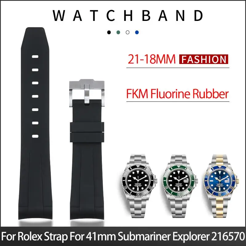 MAISITU 21mm Curved End Soft Diving FKM Fluororubber WatchBand Accessories For Rolex Strap For 41mm Submariner Explorer 216570