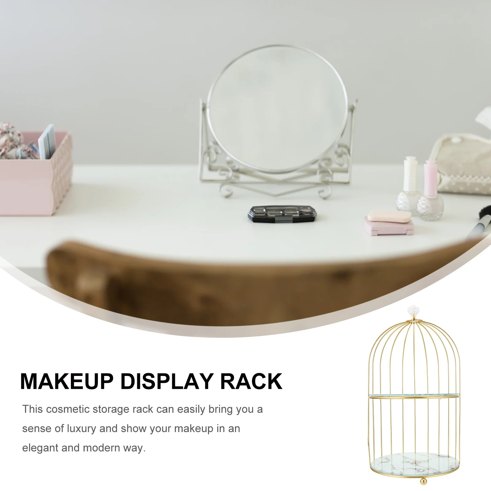 

Bird Cage Shaped Holder Durable Cosmetics Storage Stand Multi-Functional Rack Elegant Decor Cosmetics Storage Stand