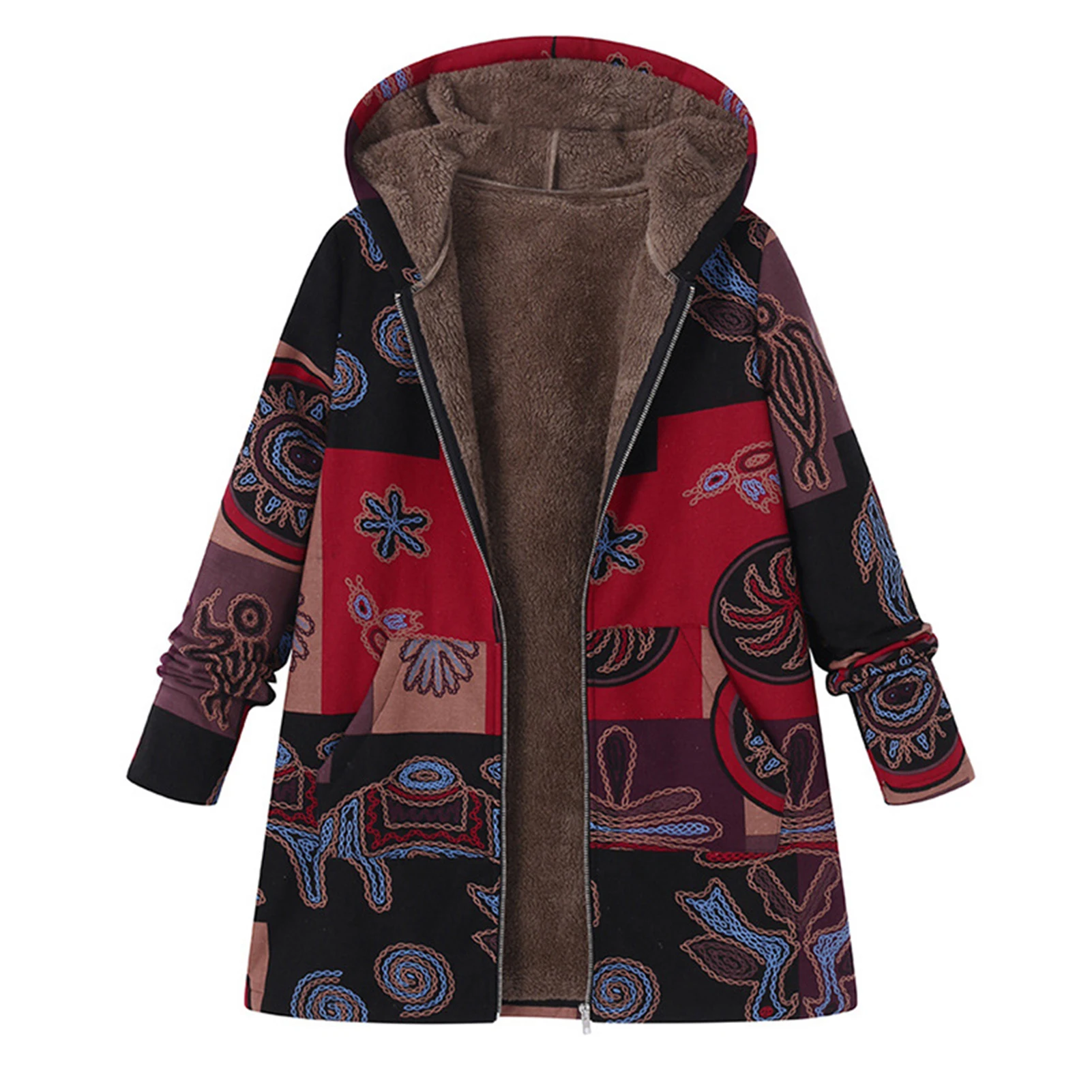 Women's Jackets Coats Floral Print Warm Loose Fleece Lined Winter Coat for Holiday Birthday Gift