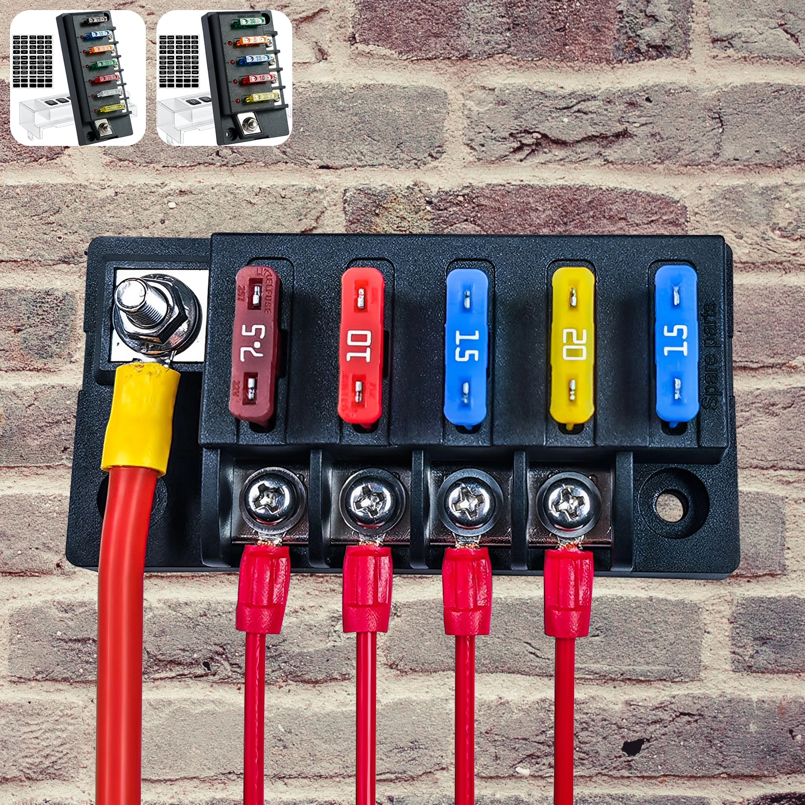 KEMOO Scatola Portafusibili A 6 Vie Con Indicatore LED - Per Auto, Barca, Camper, Furgoni - 6 Circuiti Con Negativo - 4