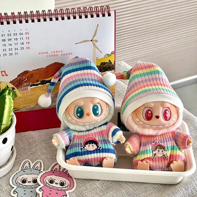 

Anime Labubu Doll's Clothes Cut Cartoon Sit Party Figure Clothes 2 Generation Onesie Hat Set Outfit Accessories Toy Doll Gift