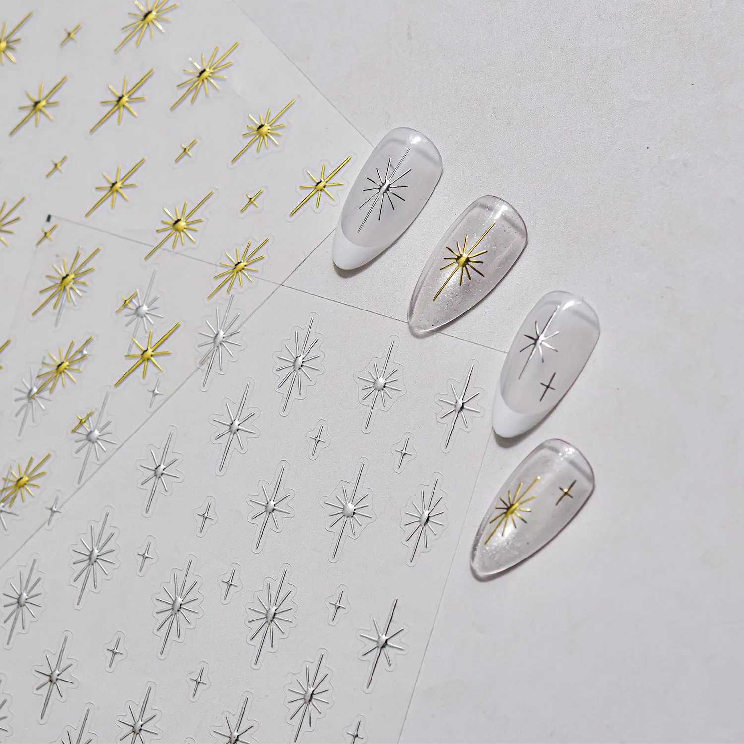 

Наклейки для маникюра Simplicity Starburst Starlight Gold Stamp Silver Pentagram Glitter Curved Line: золотые, серебряные, с пентаграммами, блестками и изогнутыми линиями