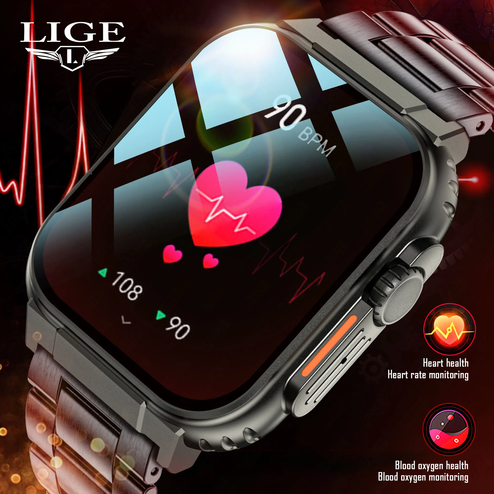 

Смарт-часы LIGE 600 мАч для мужчин, военные, для активного отдыха, с HD-дисплеем, для фитнеса и спорта, водонепроницаемые IP68, с Bluetooth-вызовами