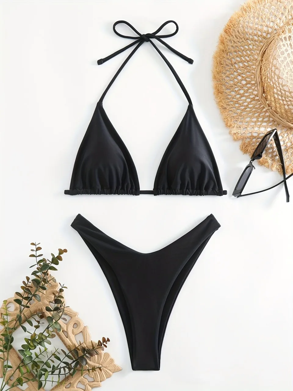 

2026 Halter String Bikini Solid Triangle Swimwear Female Sexy Swimsuit Women Bathers Bathing Swimming Swim Suit Padded Beachwear