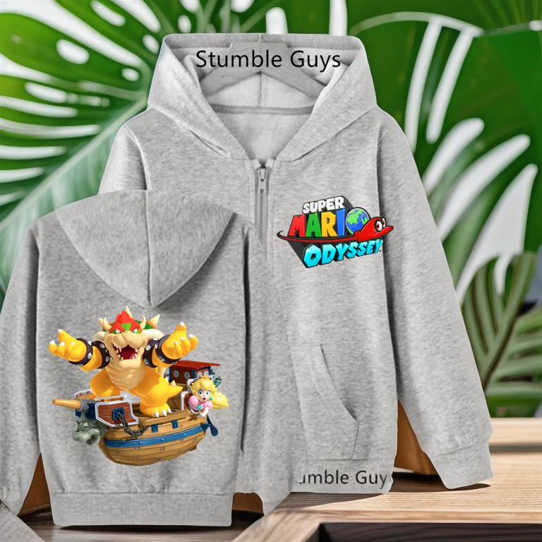 

Mario Printed Zip Up Hoodie Casual Street Style Sweatshirt for Winter Versatile Retro Game Inspired Tops for Outdoor Adventures