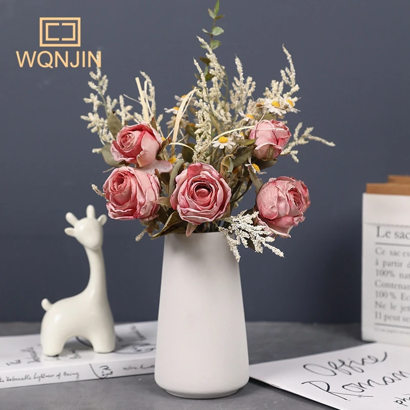 European Retro Color System Burnt Edge Dry Burned Simulated Rose Bouquet Halloween Simulation Bouquet Home Coffee Shop Decor