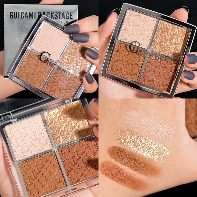 GUICAMI-Palette de fard à joues nacré, contour du visage, tout en un, durable, eau, ombre, maquillage, cosmétique, 4 documents