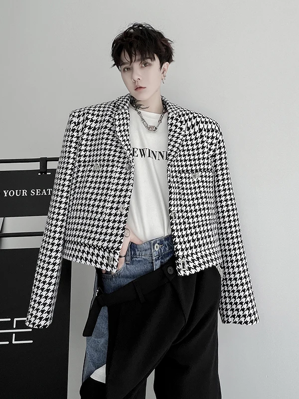 

Мужской костюм-пиджак в стиле ретро с роскошным клетчатым узором, модный повседневный свободный крой, на четыре сезона, с длинными рукавами