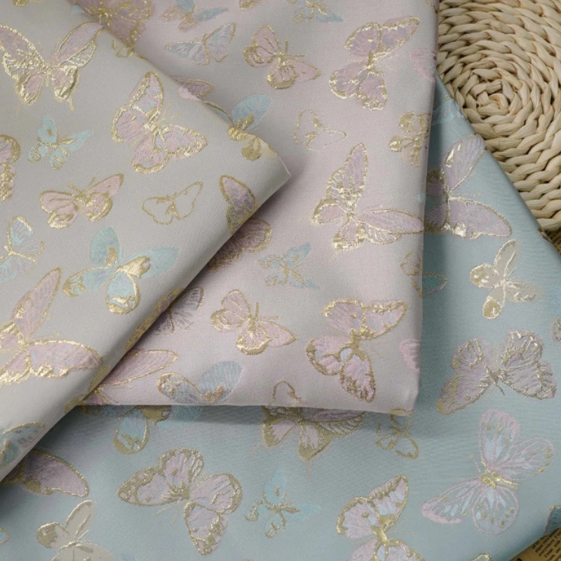 Colorful Butterfly Jacquard Fabric By The Meter Multi Color Chinese Style Gold Wire Yarn Dyed Womens Dresses Retro Bags Fabric