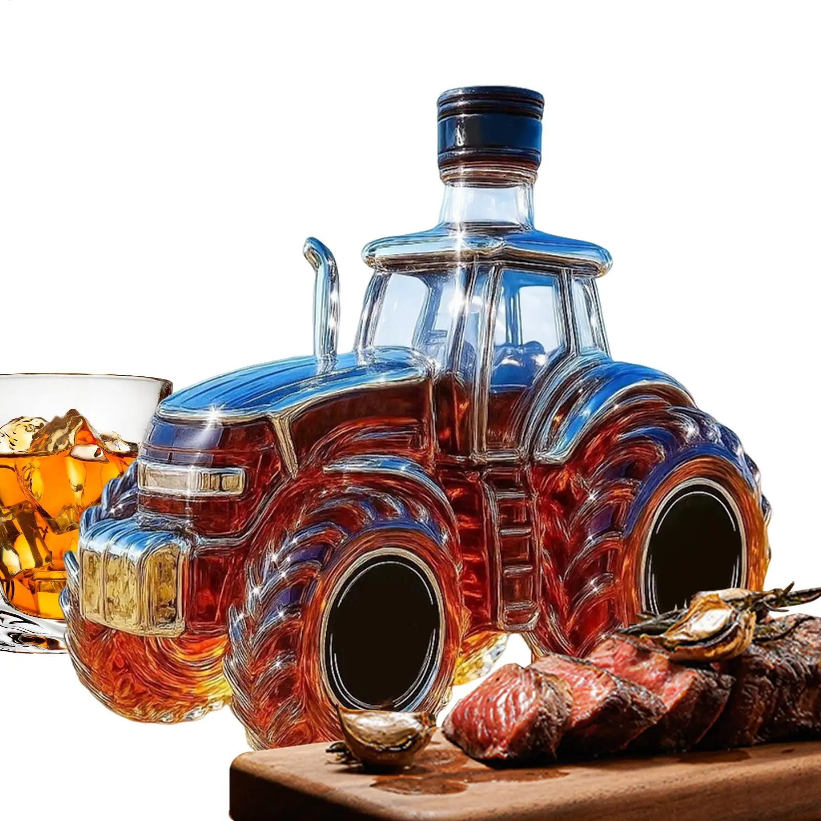 Whiskey Bottle 300ML Whiskey Decanter Bottle Art Sculpture - 3D Tractor-shaped Whiskey Bottle, Novelty Glass Whiskey Decanter
