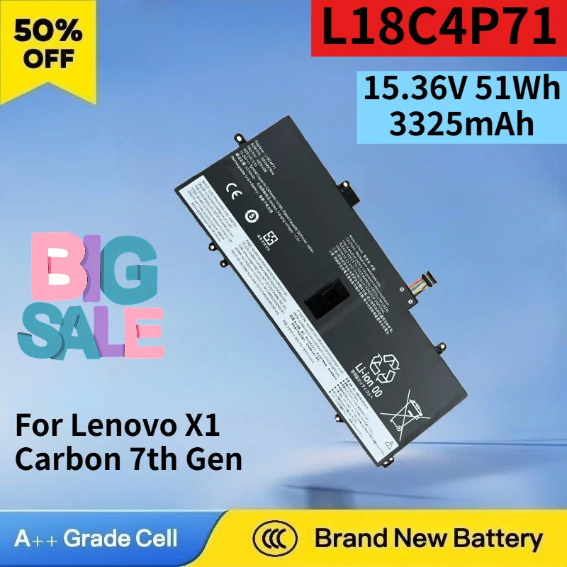 New L18C4P71 15.36V 51Wh 3325mAh Battery for Lenovo X1 Carbon 7th Gen SKB10K97644 02DL004 02DL005 High Quality Laptop Battery