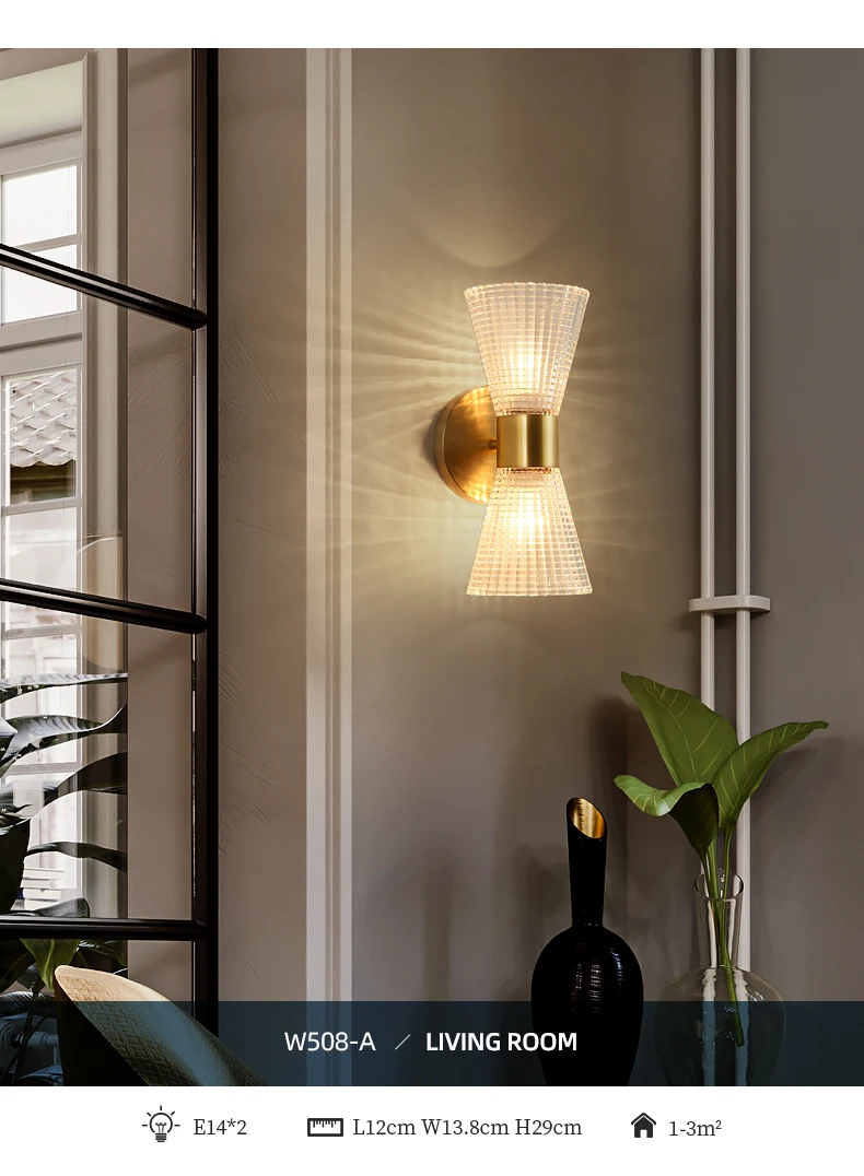 Messing Wandleuchte Kreative Luxus Wohnzimmer Hintergrund Dekor Wandleuchte Schlafzimmer Nachttisch LED Home Dekorative nordische Glaslampe – Detail 7