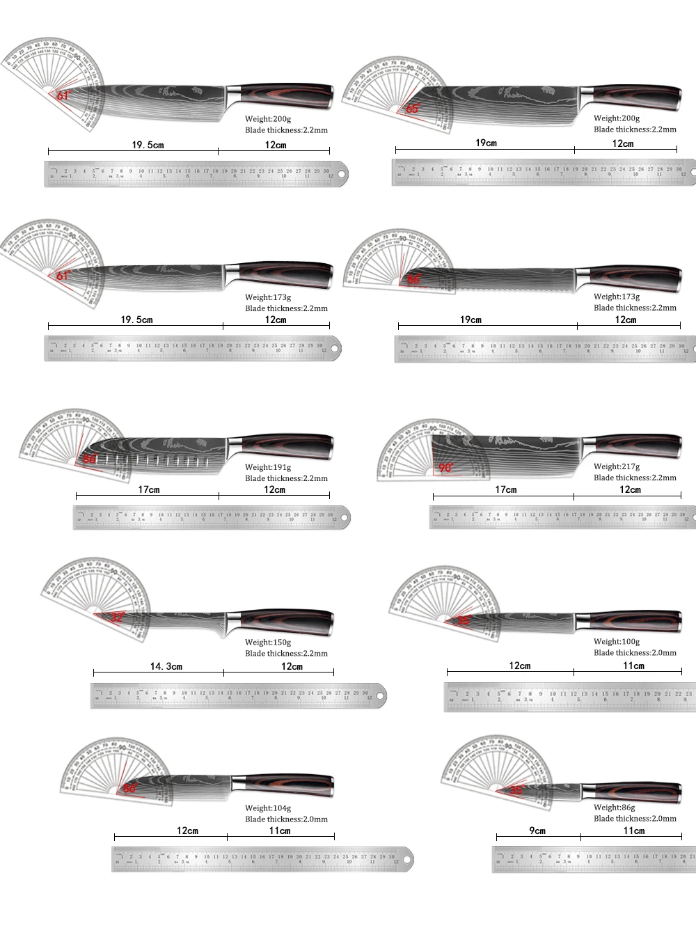 XITUO 1-10PCS Kitchen Knife Set Laser Damascus Pattern  Chef knife Ultra-Sharp Santoku Knife Cleaver Slicing Utility Fruit Knife