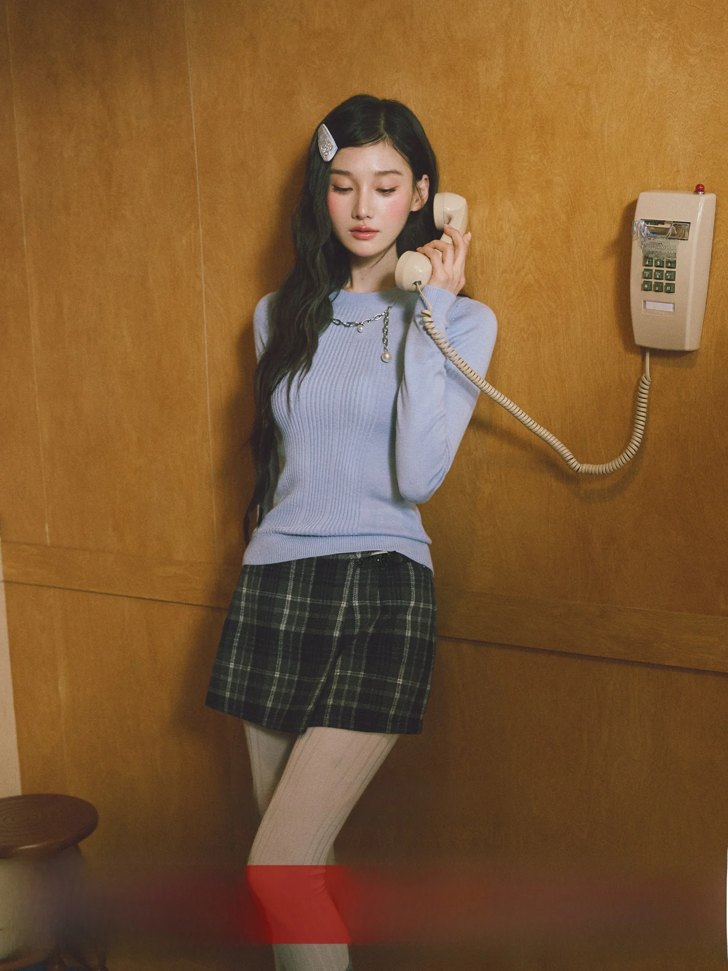 

LaluneDuCiel Women's Slim Fit round Ne Knitted Sweater Elastic Chain Stripe Pattern Casual Sle Polyester Fiber Long Sve