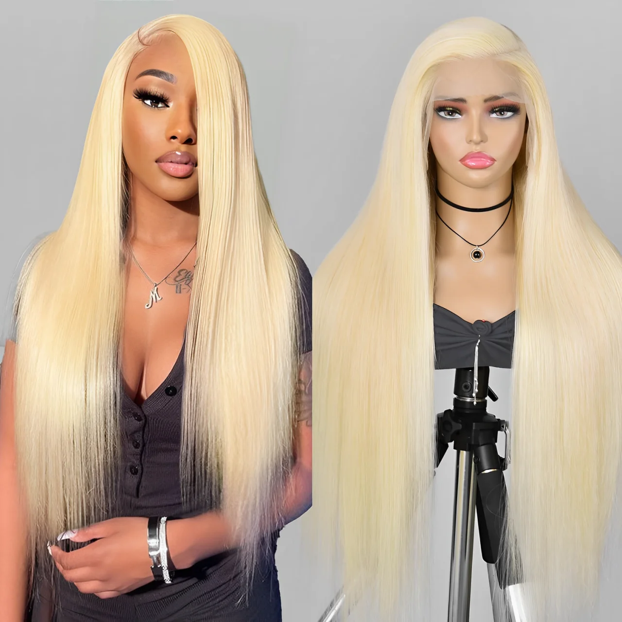 

Alimice 13x4 Lace Frontal Natural Human Hair Wig #613 Blonde Long Straight wig Natural Preplucked Glueless Wig