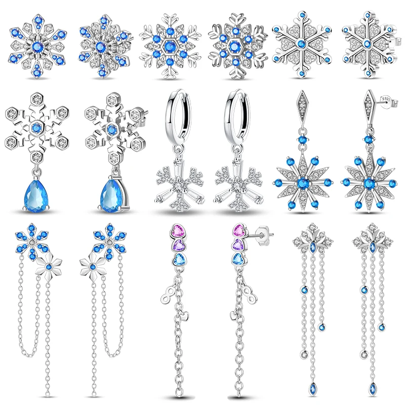 Winter New Earrings 925 Silver Shining Romantic Snowflake Stud Earrings For Women Engagement Birthday Proluxy Fine Jewelry Gift
