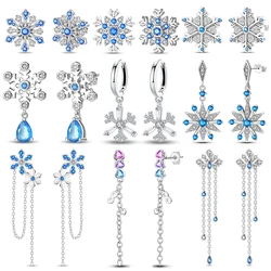 Winter New Earrings 925 Silver Shining Romantic Snowflake Stud Earrings For Women Engagement Birthday Proluxy Fine Jewelry Gift
