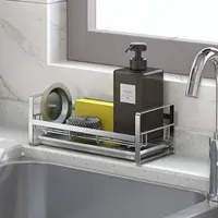 Stainless Steel Sponge Holder Sink Kitchen Rag Racks Black Silver Drain Tray Stand Storage Cleaning Rack Brush Soap Organizer