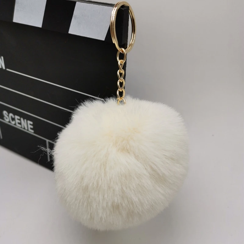 Pom Poms Keychains Fluffy Artificial Fur Puff Hair Ball Pompoms Car Bag Backpack Pendant Charms with Circle Keyring