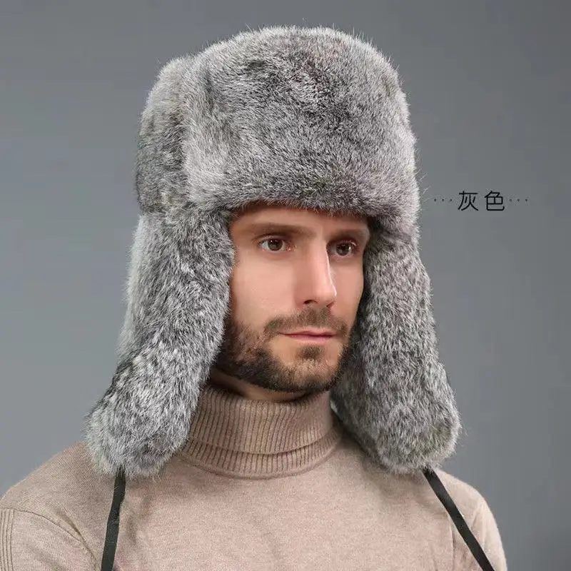 

Зимняя шапка в стиле кроличьего меха для мужчин, папа, дедушка, термоутепленные уши, холодная погода, на открытом воздухе