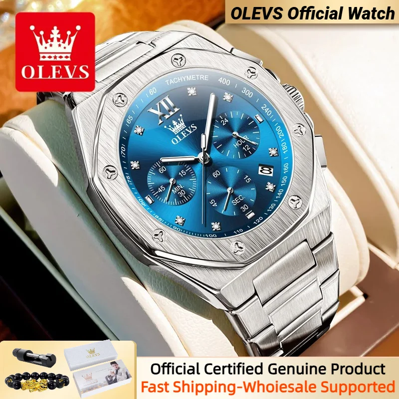 OLEVS Luxury Brand Men Watch Chronograph Waterproof Luminous Fashion Cool Quartz Watch for Men Stainless Steel Hand Clock 2024