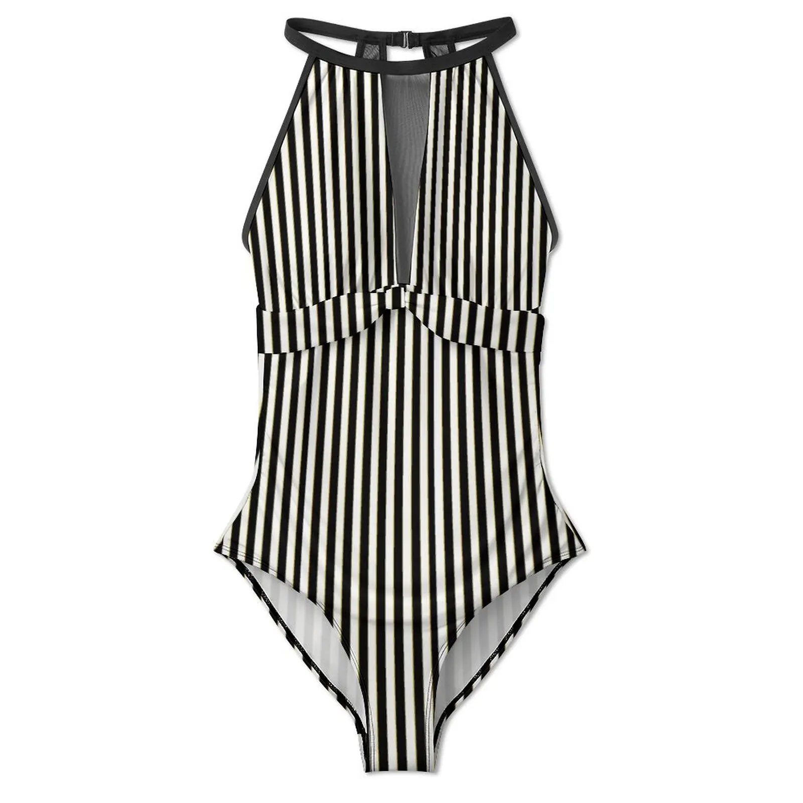 Verticaal Gestreept Badpak Zwart Witte Lijnen Eendelig Badkleding Push-Up Vintage Badpak Sexy Vakantie Zwempatroon Strandkleding