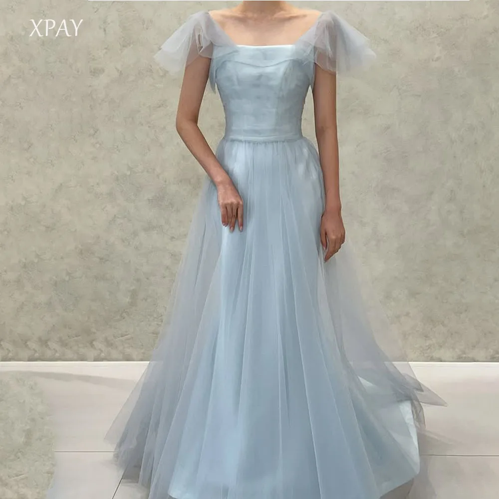 

XPAY Fairy Square Collar Ruffle Tulle Evening Dresses For Wedding Party Floor-Length Prom Gowns Photo shoot Corset/Zipper Back