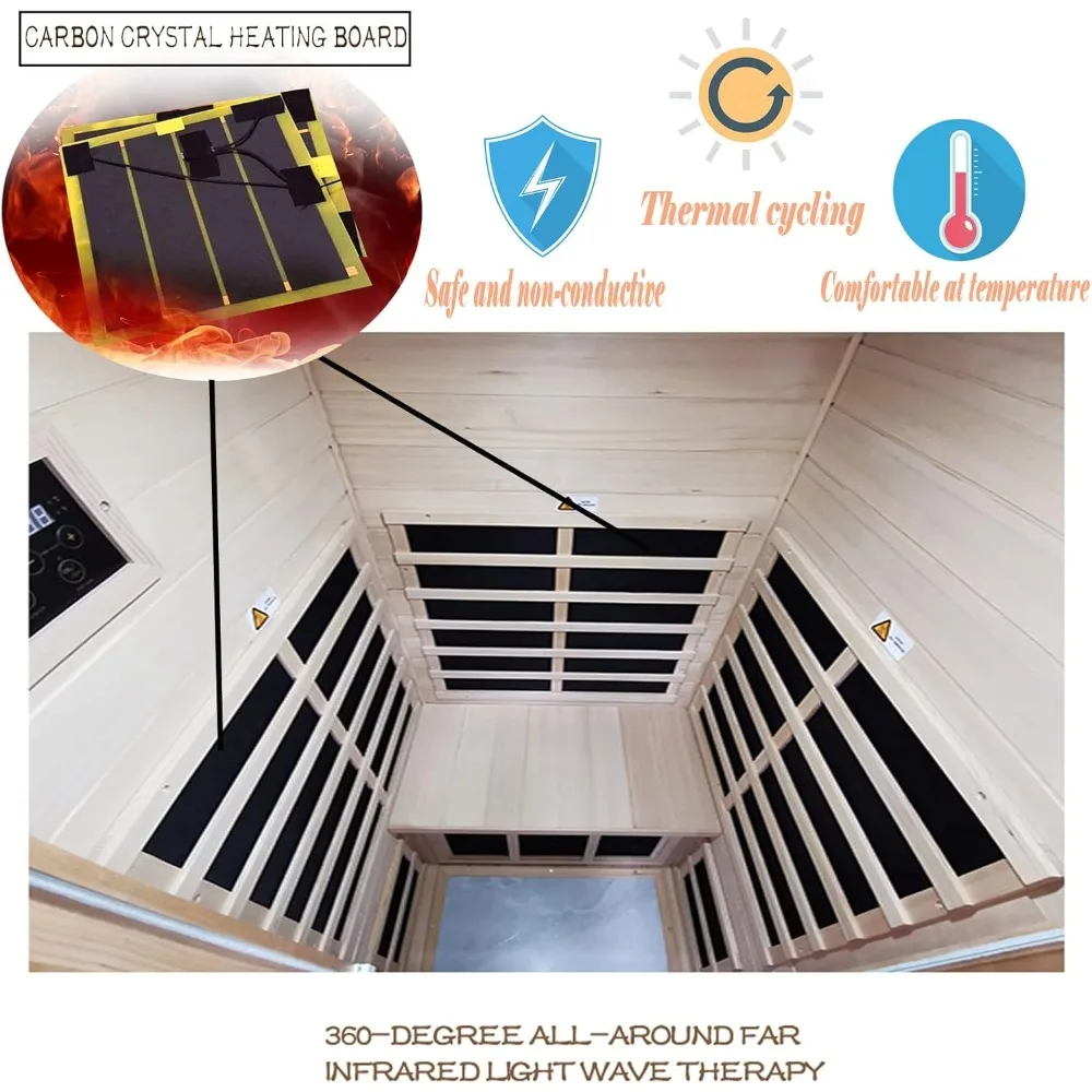 Sauna à infrarouge lointain à faible EMF, sauna personnel intérieur de 1350 W avec 2 haut-parleurs Bluetooth, 1 lampe de lecture LED