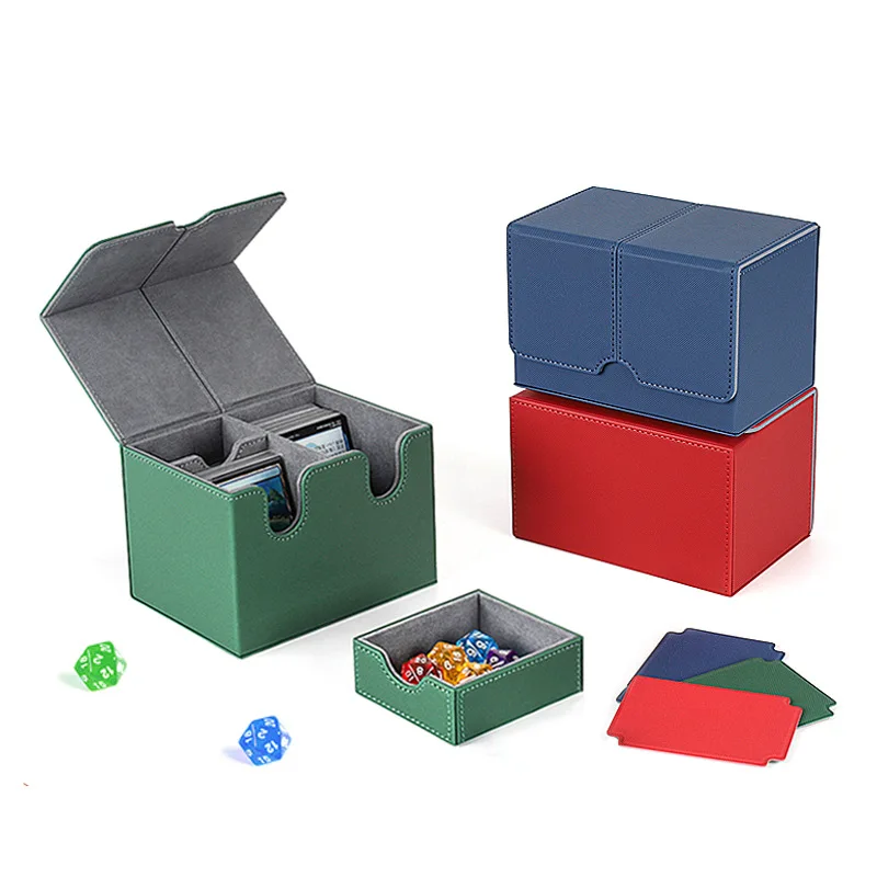 

2-Slot PTCG Card Deck Box, Drawer Type Card Case for Pokemon, PU Leather Dual Compartment Deck Holder for Trading Cards