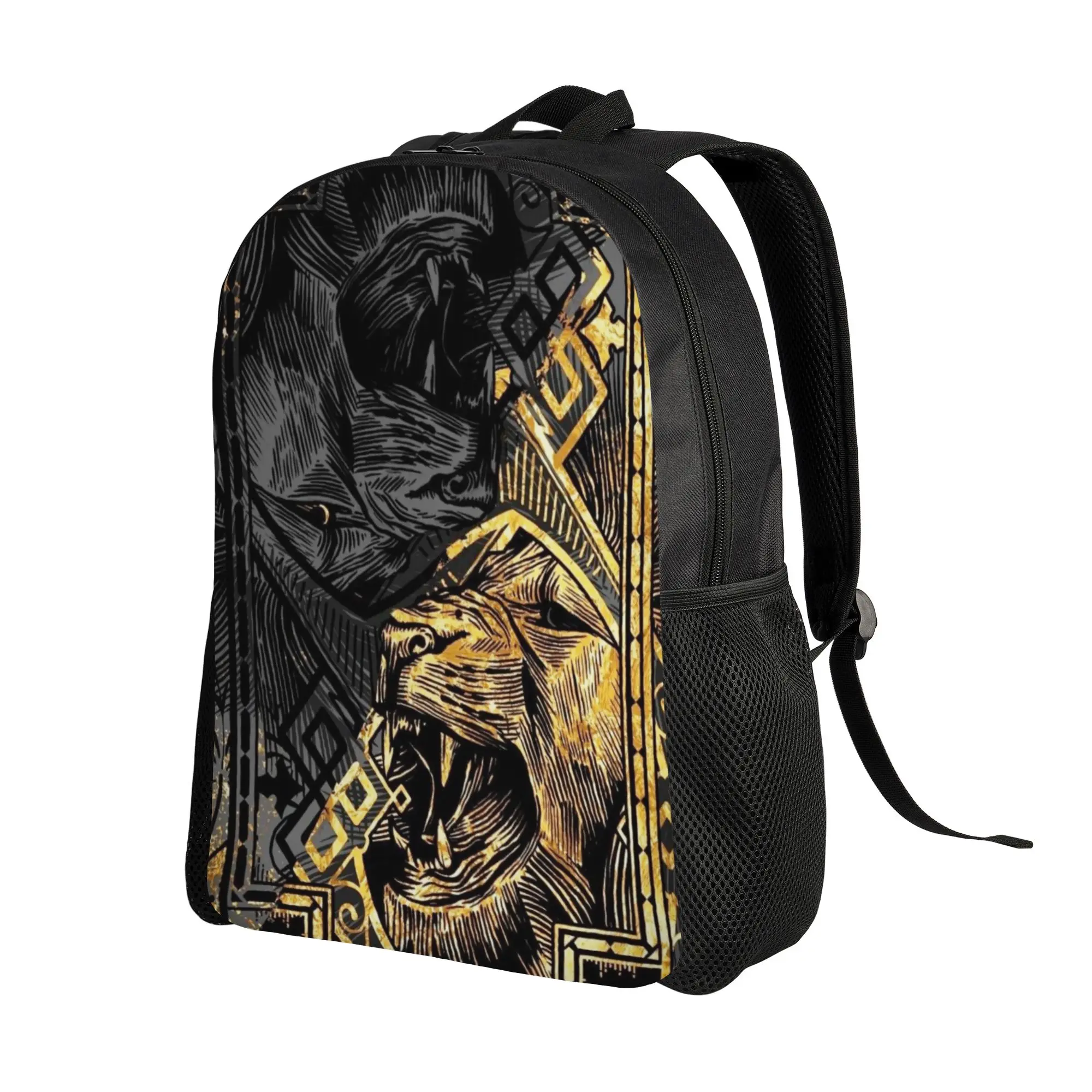 Knapsack Back to school season Ornate Vintage Golden Lion  Snack Storage Backpack