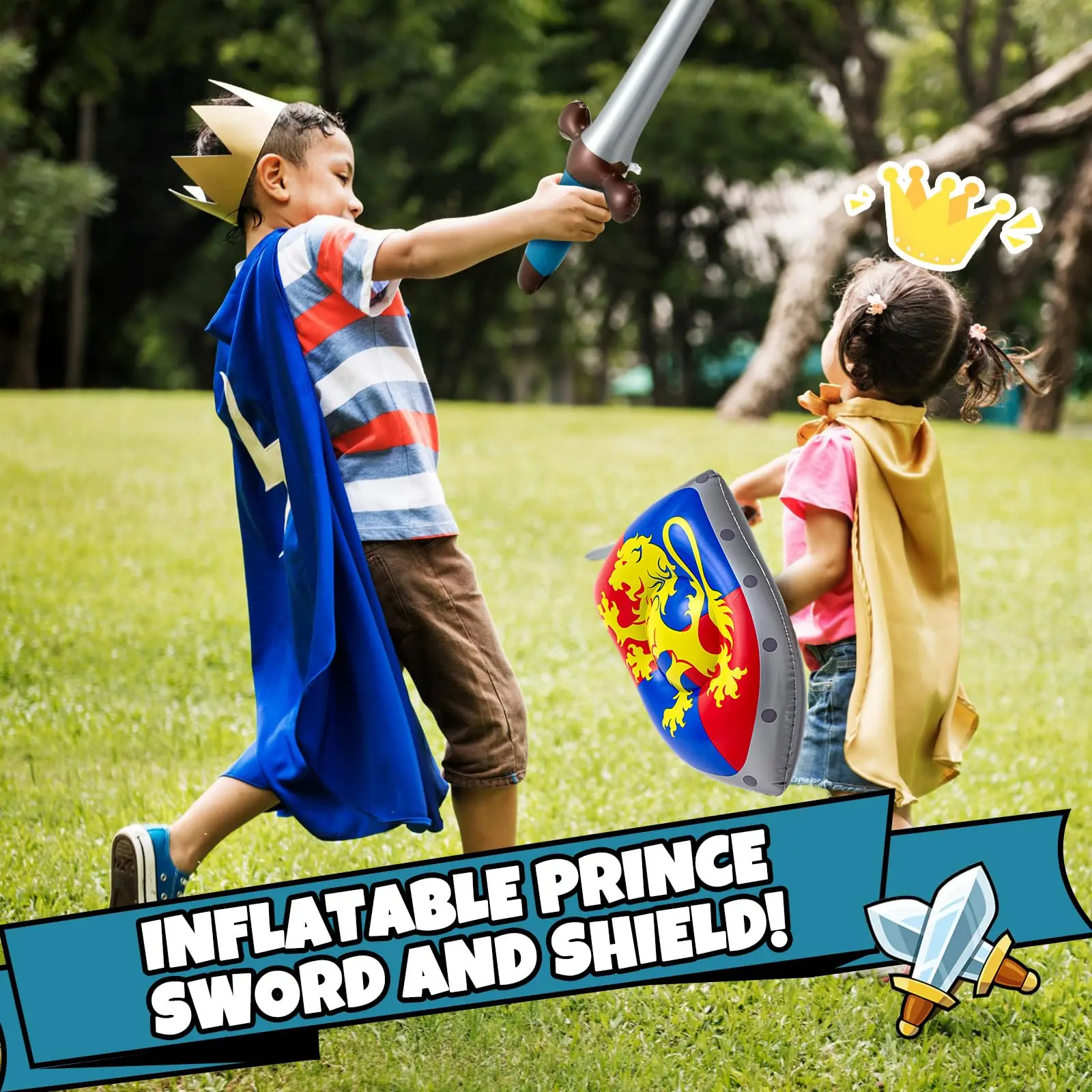 Inflatable ยุคกลาง Joust ดาบและโล่ชุดอัศวิน Blow up ดาบโจรสลัด Shield สําหรับ Pirate Party Favors ยุคกลางอุปกรณ์เสริม