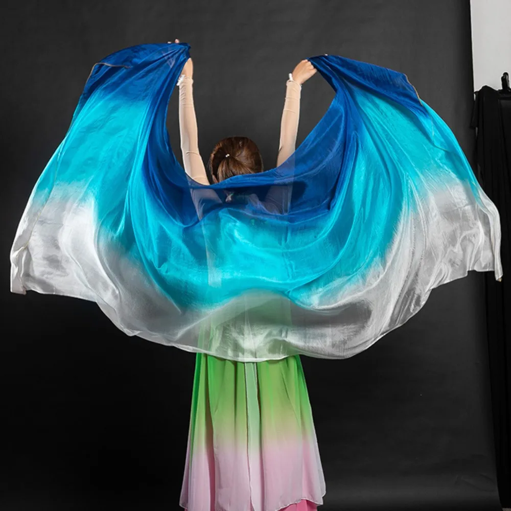 Costumes Accessories 100% Silk Belly Dance Veils Gradient Color 250cmx120cm Latin Belly Dance Shawls Light Texture Veil Shawls