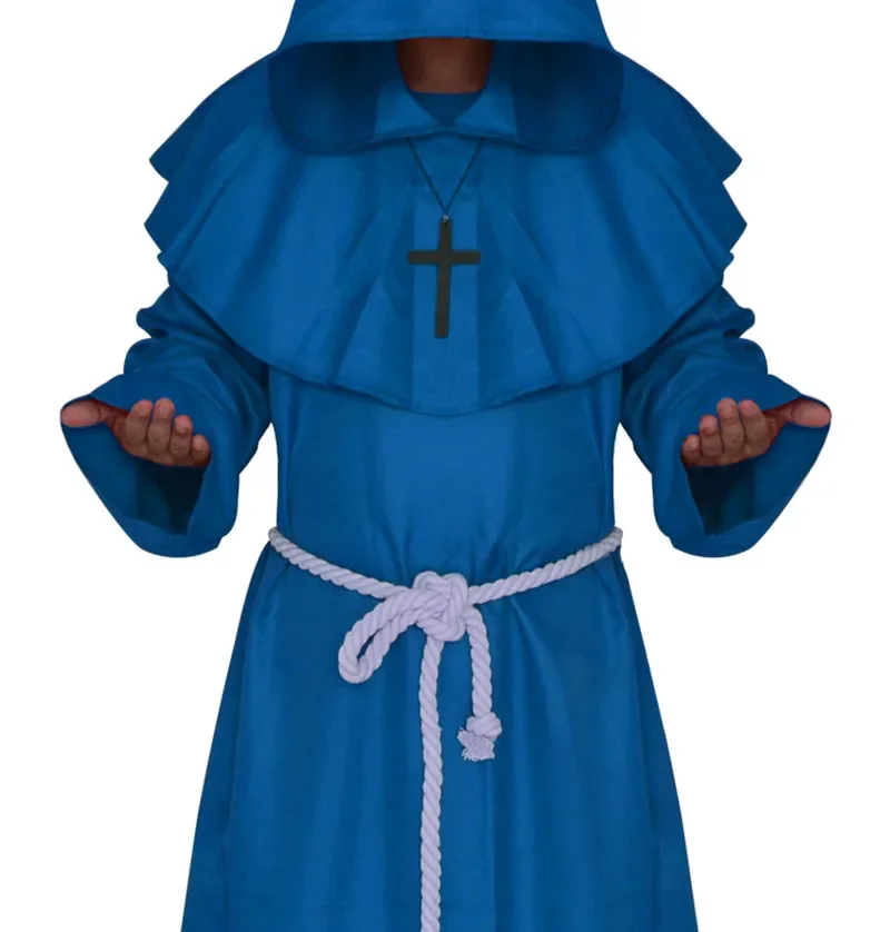 Medieval Monk Clergy Plauge Doctor Costume Gown Robe For Adult Men Priest Hood Cowl Cape Christian Cloak Halloween Outfit Shawl